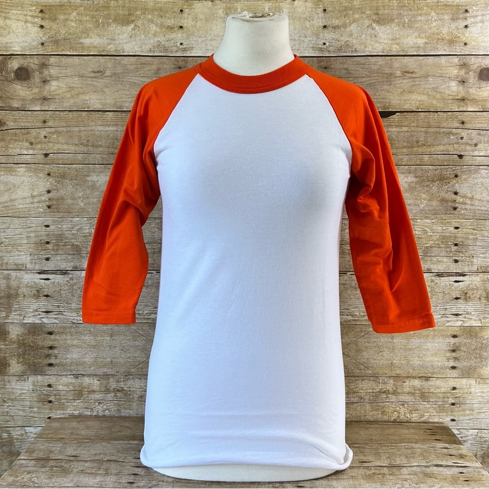 Soffe Youth Large 14-16 Baseball Raglan Tee Orange White 3/4 Sleeve Shirt‎